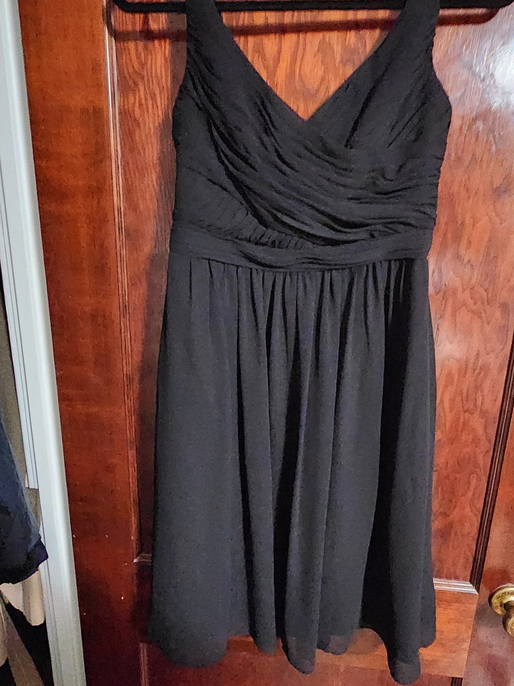David's Bridal NWOT Black Chiffon Ruched Cocktail Bridesmaid Dress Size 2
